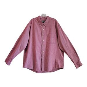 EDDIE BAUER Men's Tall XXL Button Down Shirt Red White Check Heavy Cotton 54"